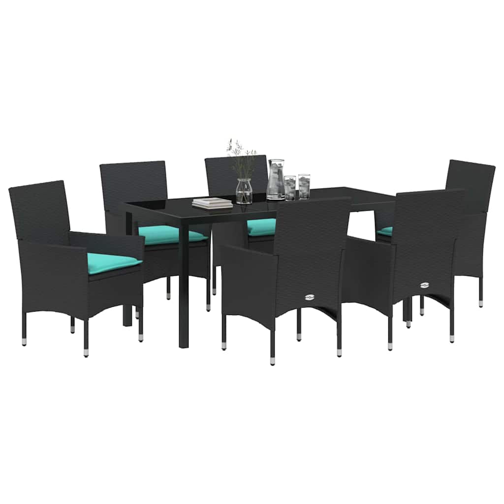 Ensemble table et chaises avec coussin 7 pcs Noir Rotin PE - XIOS