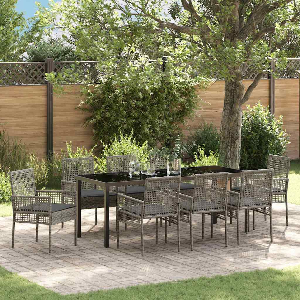 Ensemble de salle à manger pour jardin 9 pcs Gris polyrotin - XIOS