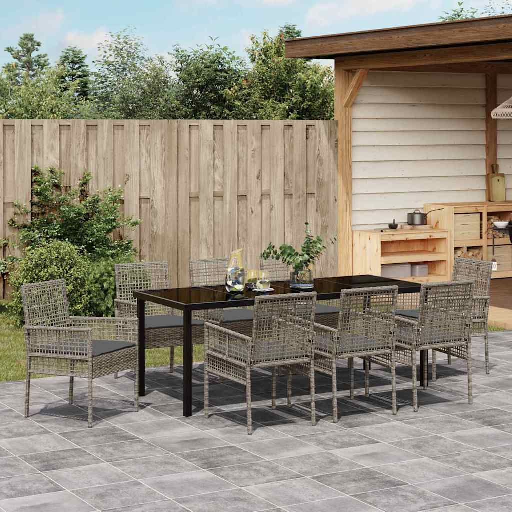 Ensemble de salle à manger pour jardin 9 pcs Gris polyrotin - XIOS