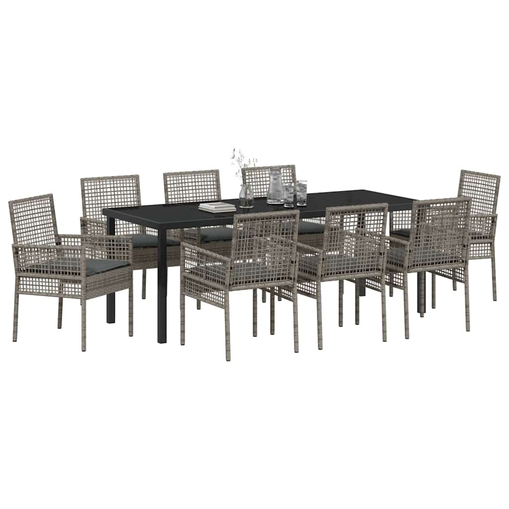 Ensemble de salle à manger pour jardin 9 pcs Gris polyrotin - XIOS