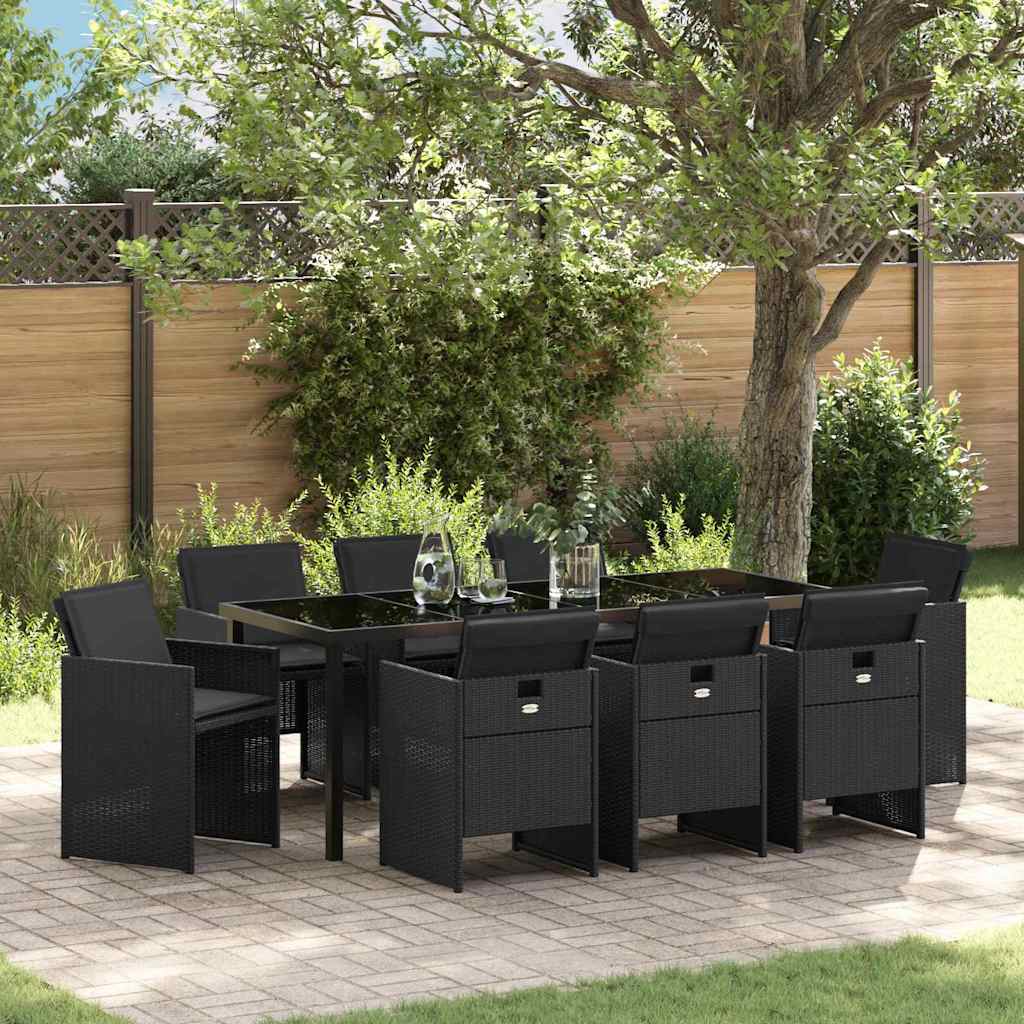 Ensemble de salle à manger pour jardin 9 pcs Noir polyrotin - XIOS