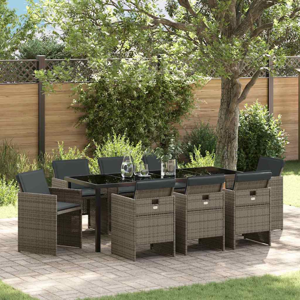Ensemble de salle à manger pour jardin 9 pcs Gris polyrotin - XIOS