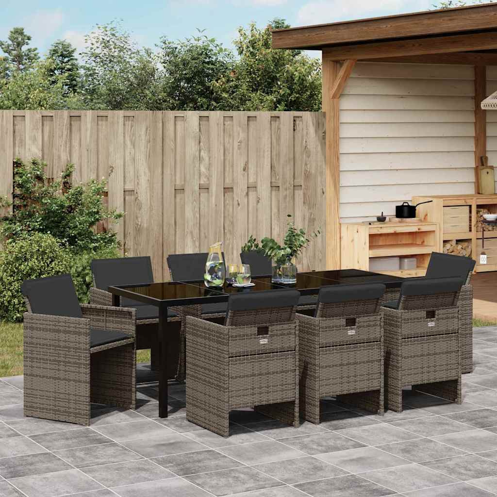 Ensemble de salle à manger pour jardin 9 pcs Gris polyrotin - XIOS