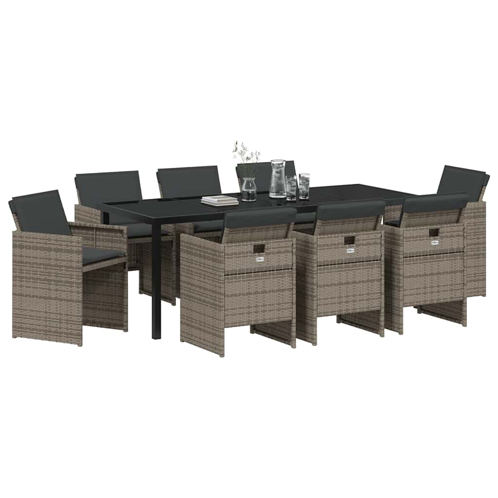 Ensemble de salle à manger pour jardin 9 pcs Gris polyrotin - XIOS