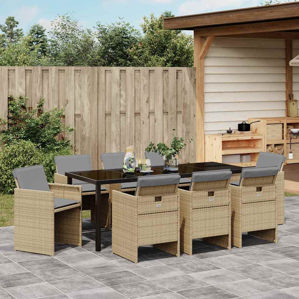 Ensemble de salle à manger pour jardin 9 pcs Beige polyrotin - XIOS