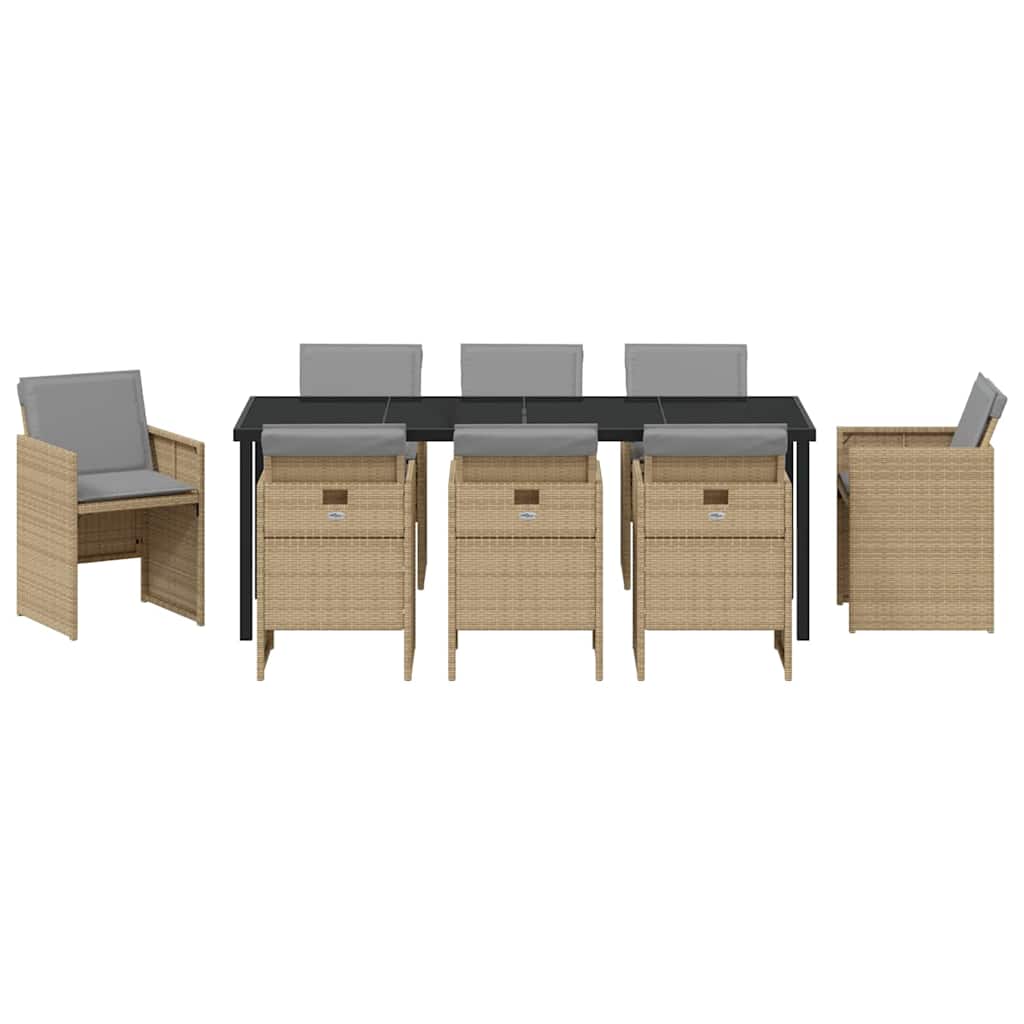 Ensemble de salle à manger pour jardin 9 pcs Beige polyrotin - XIOS