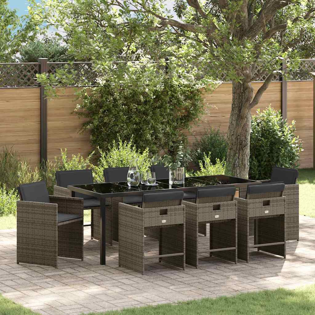 Ensemble de salle à manger pour jardin 9 pcs Gris polyrotin - XIOS