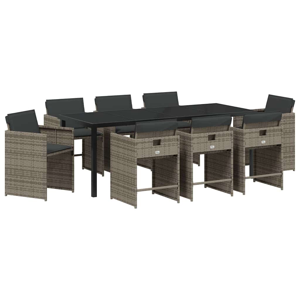 Ensemble de salle à manger pour jardin 9 pcs Gris polyrotin - XIOS