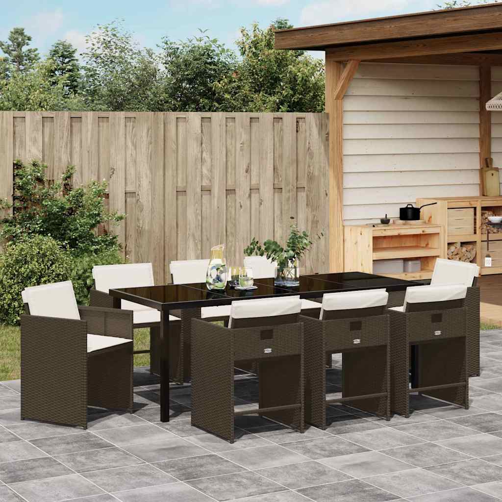 Ensemble de salle à manger pour jardin 9 pcs Marron polyrotin - XIOS