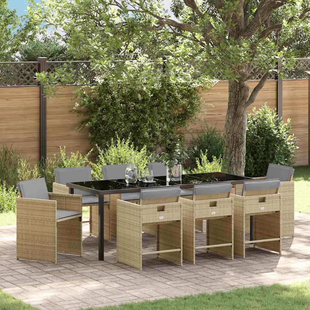 Ensemble de salle à manger pour jardin 9 pcs Beige polyrotin - XIOS