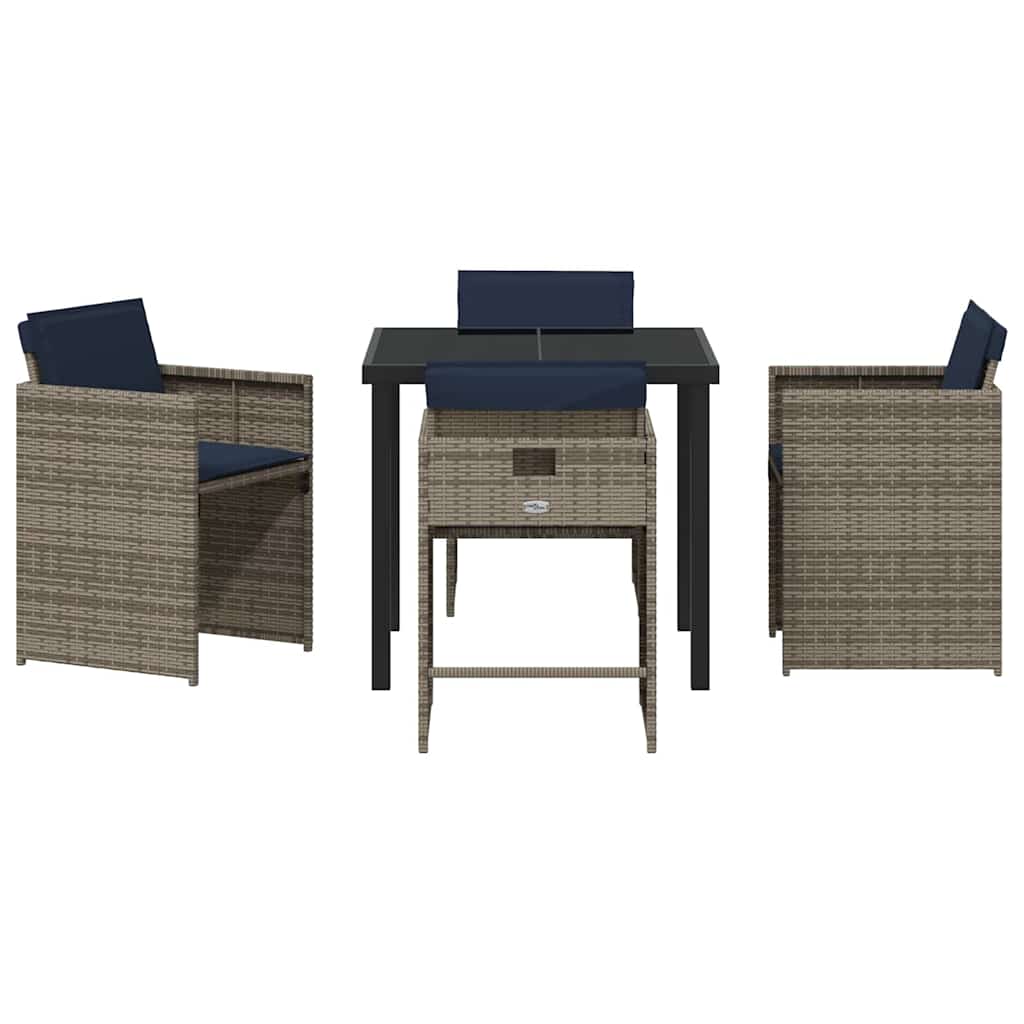 Ensemble de salle à manger pour jardin 5 pc Gris polyrotin