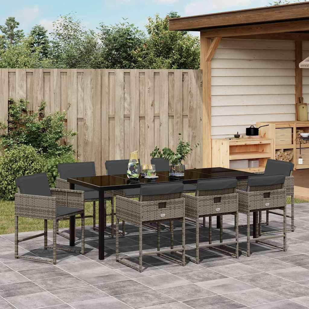Ensemble de salle à manger pour jardin 9 pcs Gris polyrotin - XIOS