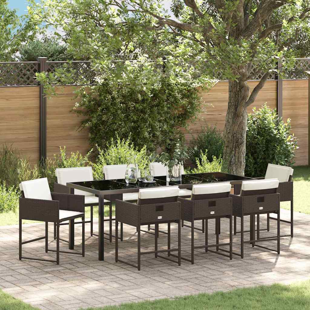Ensemble de salle à manger pour jardin 9 pcs Marron polyrotin - XIOS