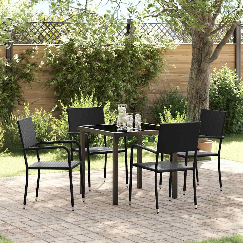 Ensemble de salle à manger pour jardin 5 pc Noir polyrotin