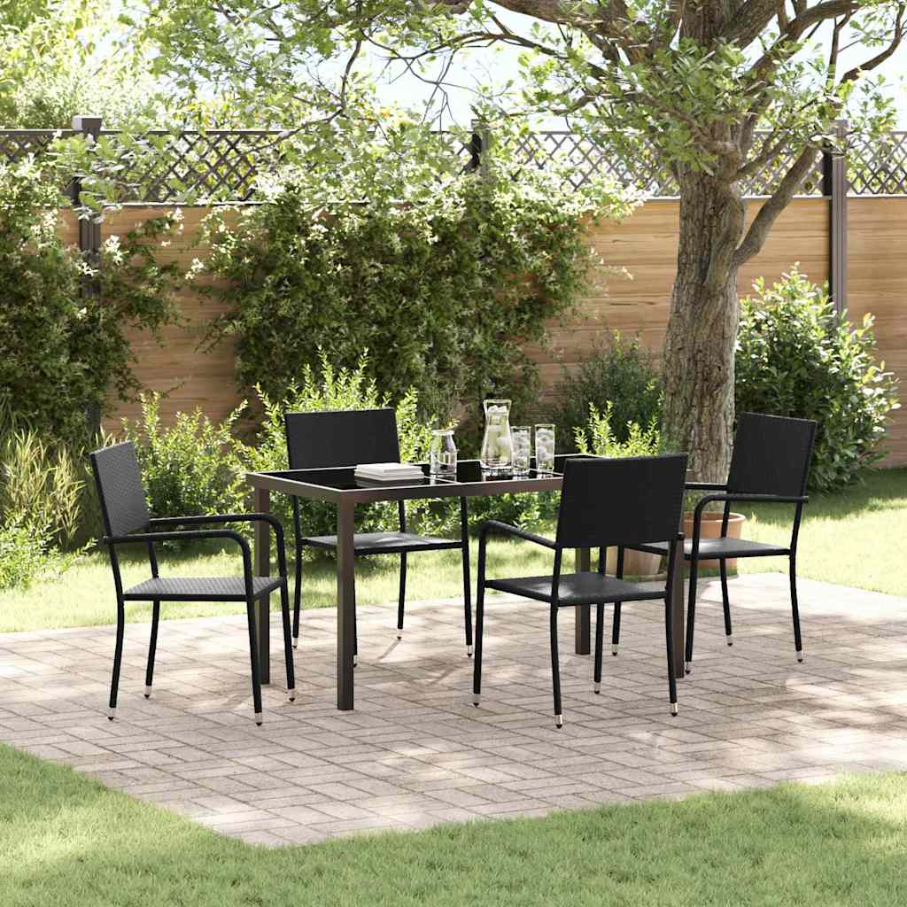 Ensemble de salle à manger pour jardin 5 pc Noir polyrotin