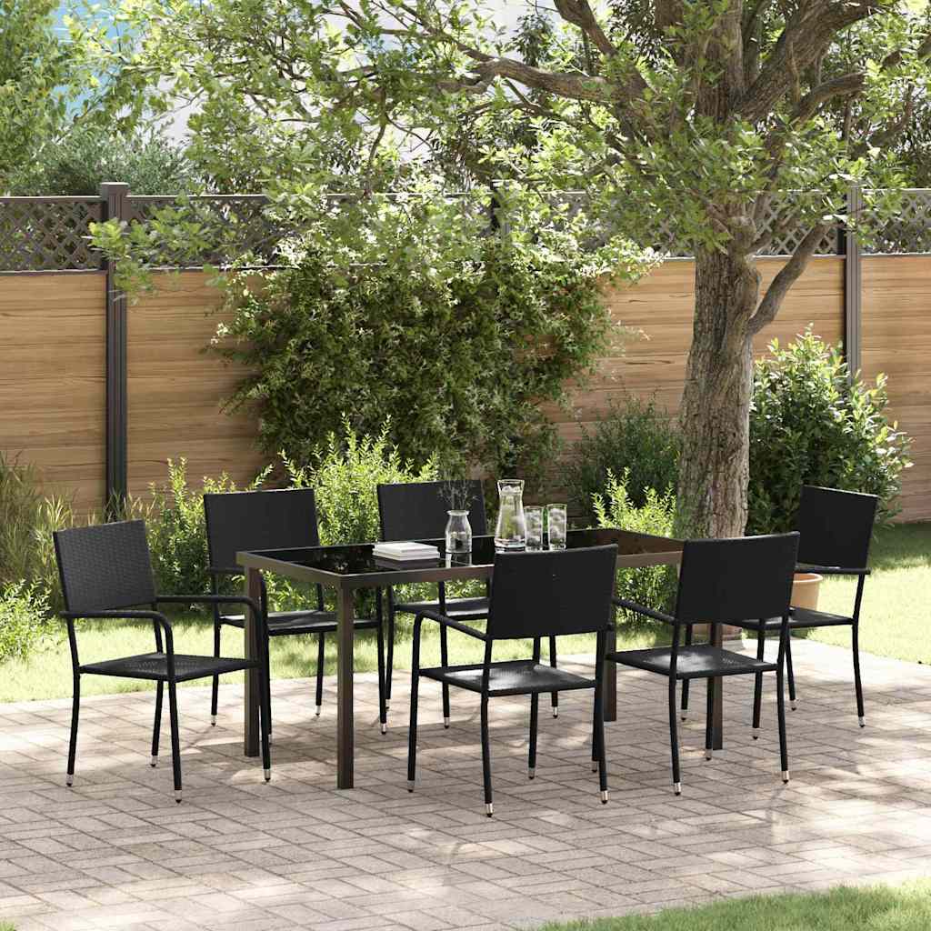 Ensemble de salle à manger pour jardin 7 pcs Noir polyrotin