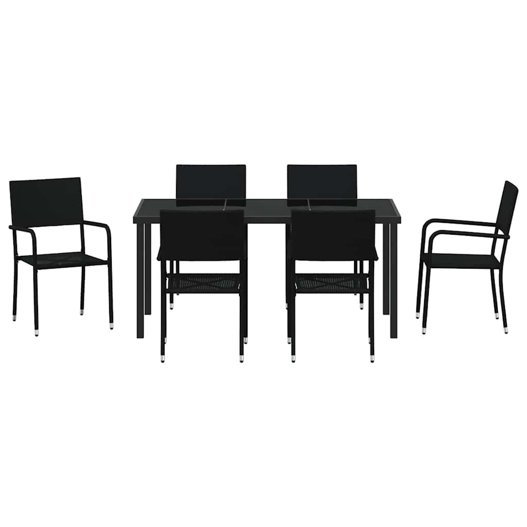 Ensemble de salle à manger pour jardin 7 pcs Noir polyrotin