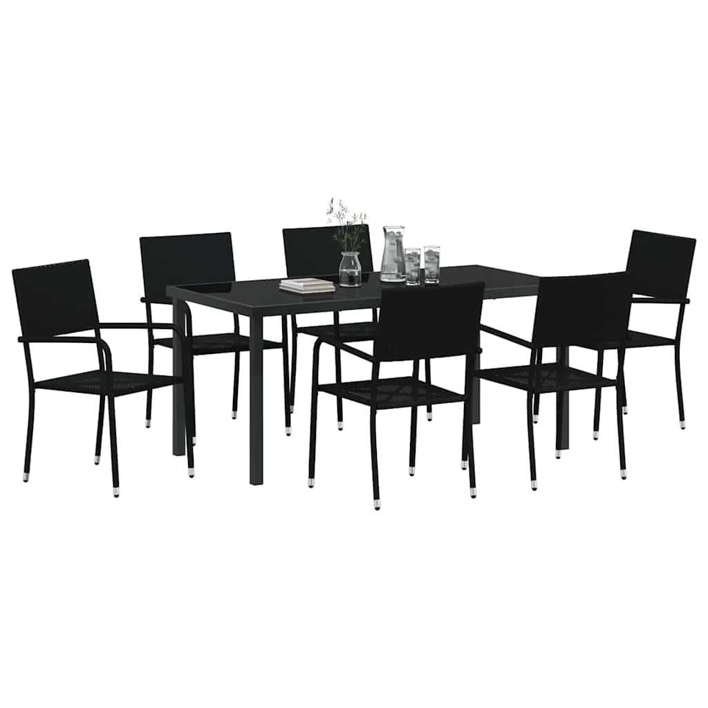 Ensemble de salle à manger pour jardin 7 pcs Noir polyrotin