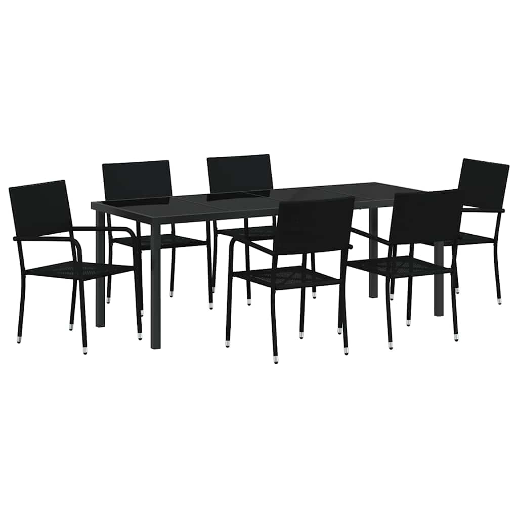 Ensemble de salle à manger pour jardin 7 pcs Noir polyrotin