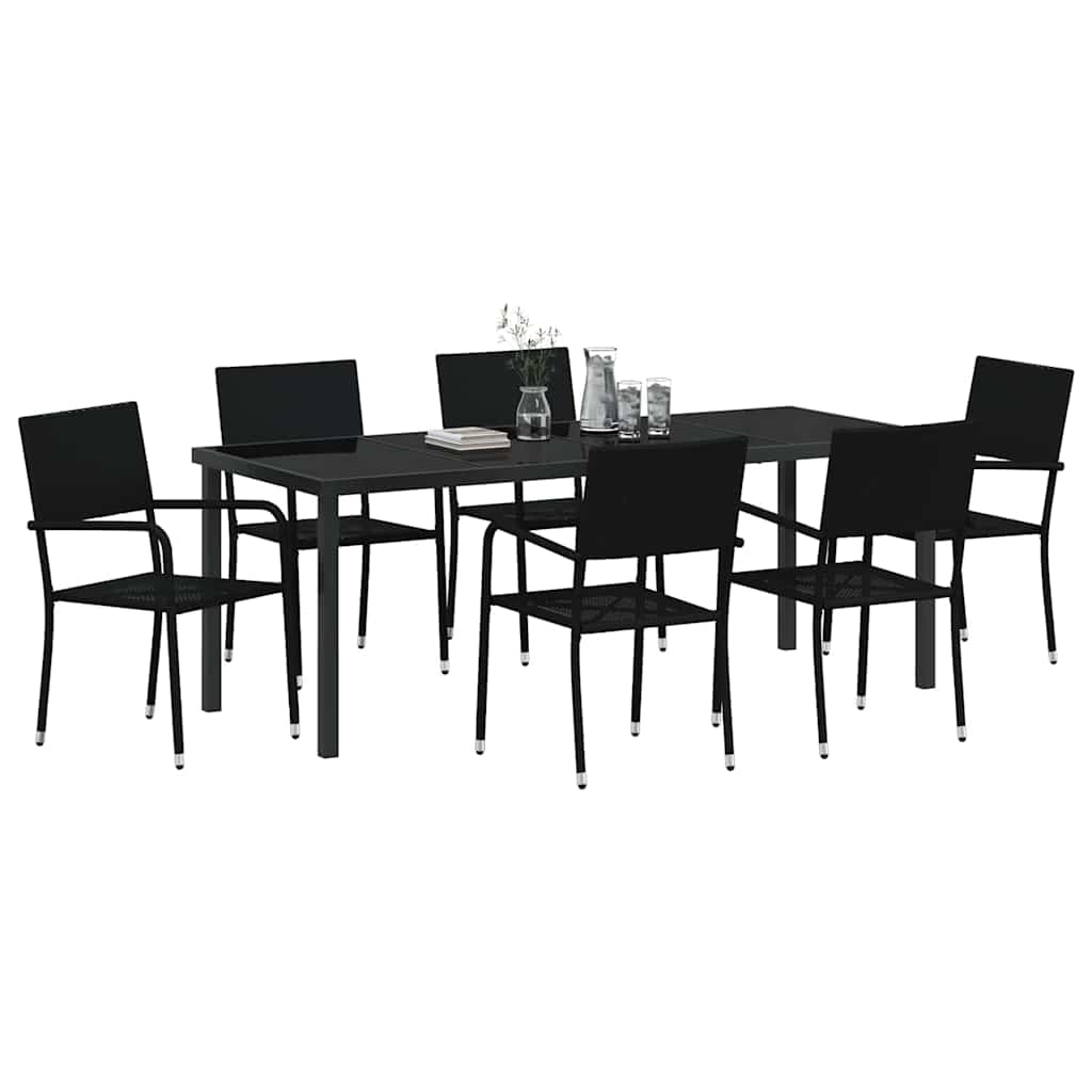 Ensemble de salle à manger pour jardin 7 pcs Noir polyrotin