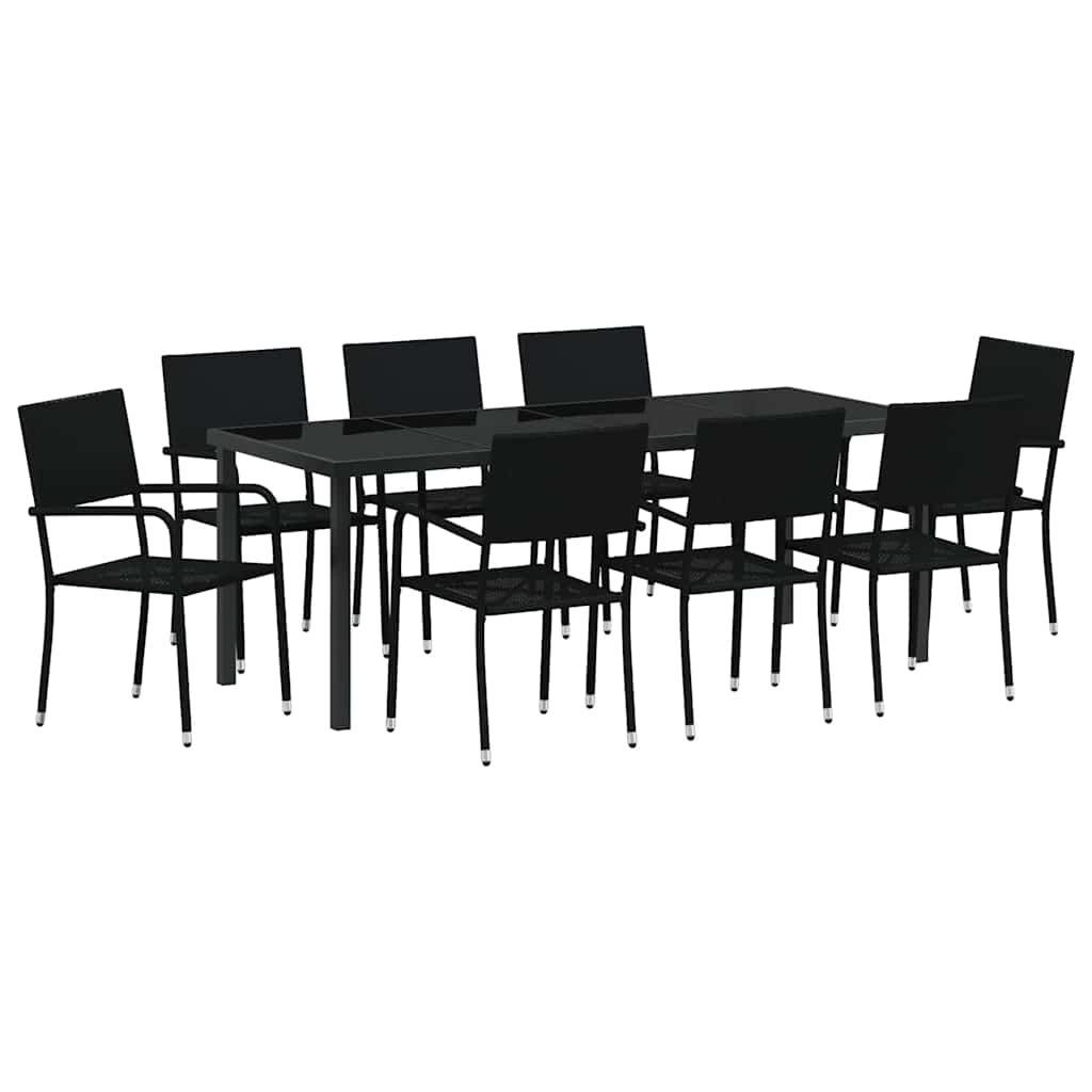 Ensemble de salle à manger pour jardin 9 pcs Noir polyrotin