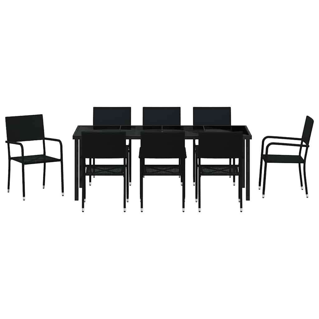 Ensemble de salle à manger pour jardin 9 pcs Noir polyrotin