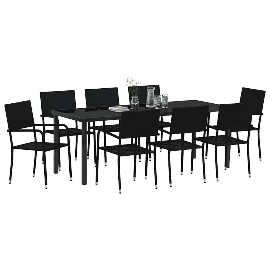 Ensemble de salle à manger pour jardin 9 pcs Noir polyrotin