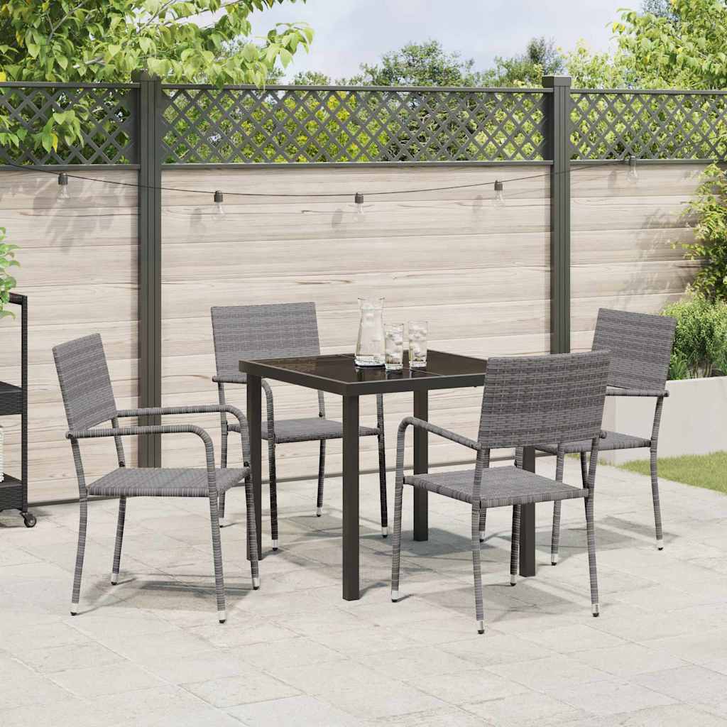 Ensemble de salle à manger pour jardin 5 pc Gris polyrotin