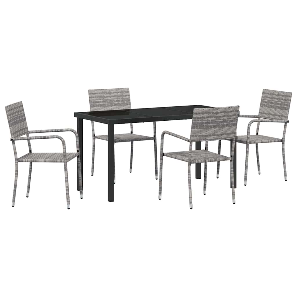 Ensemble de salle à manger pour jardin 5 pc Gris polyrotin