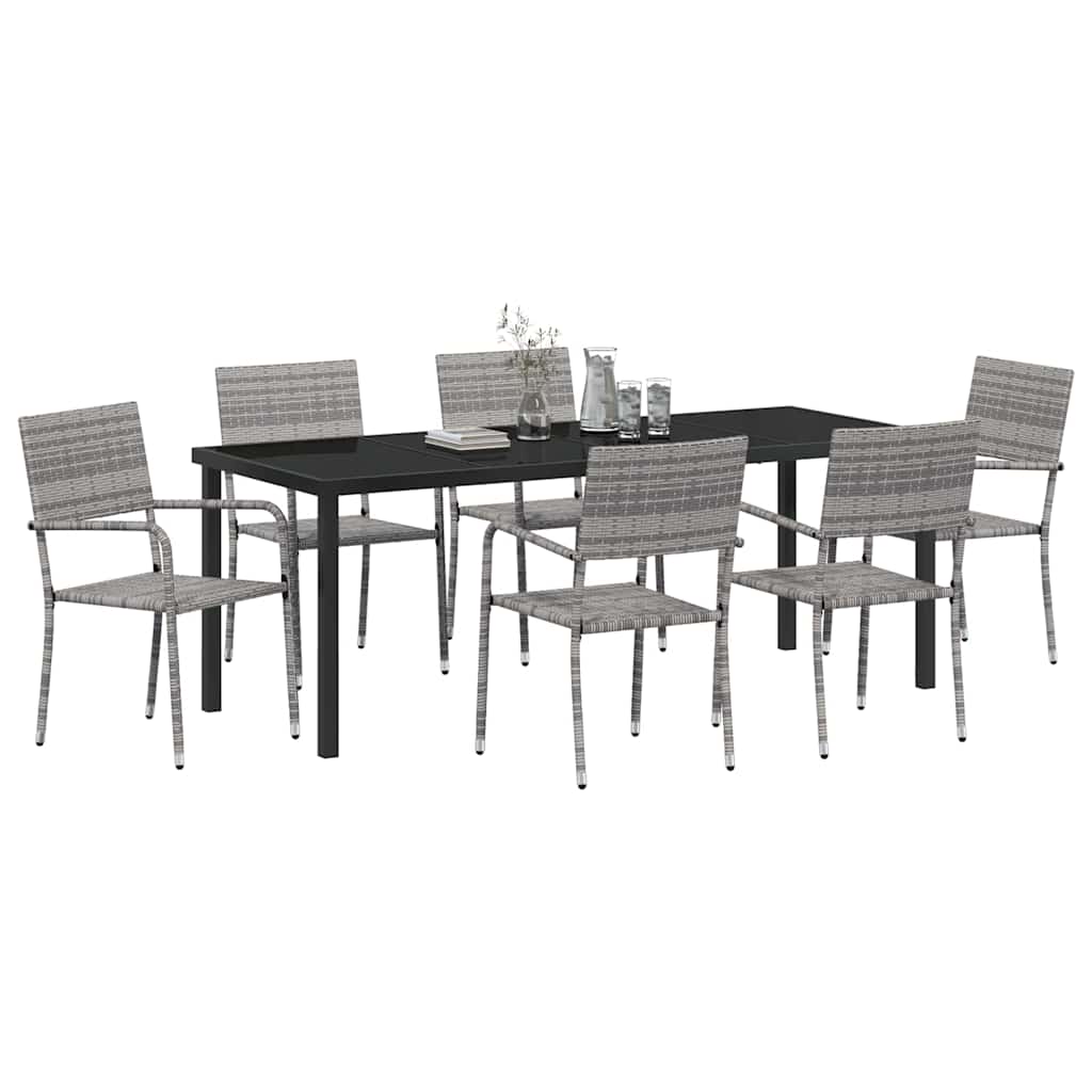 Ensemble de salle à manger pour jardin 7 pcs Gris polyrotin - XIOS