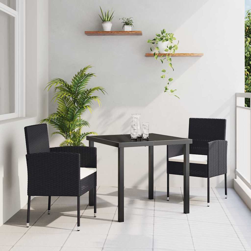 Ensemble de salle à manger pour jardin 3 pc Noir polyrotin