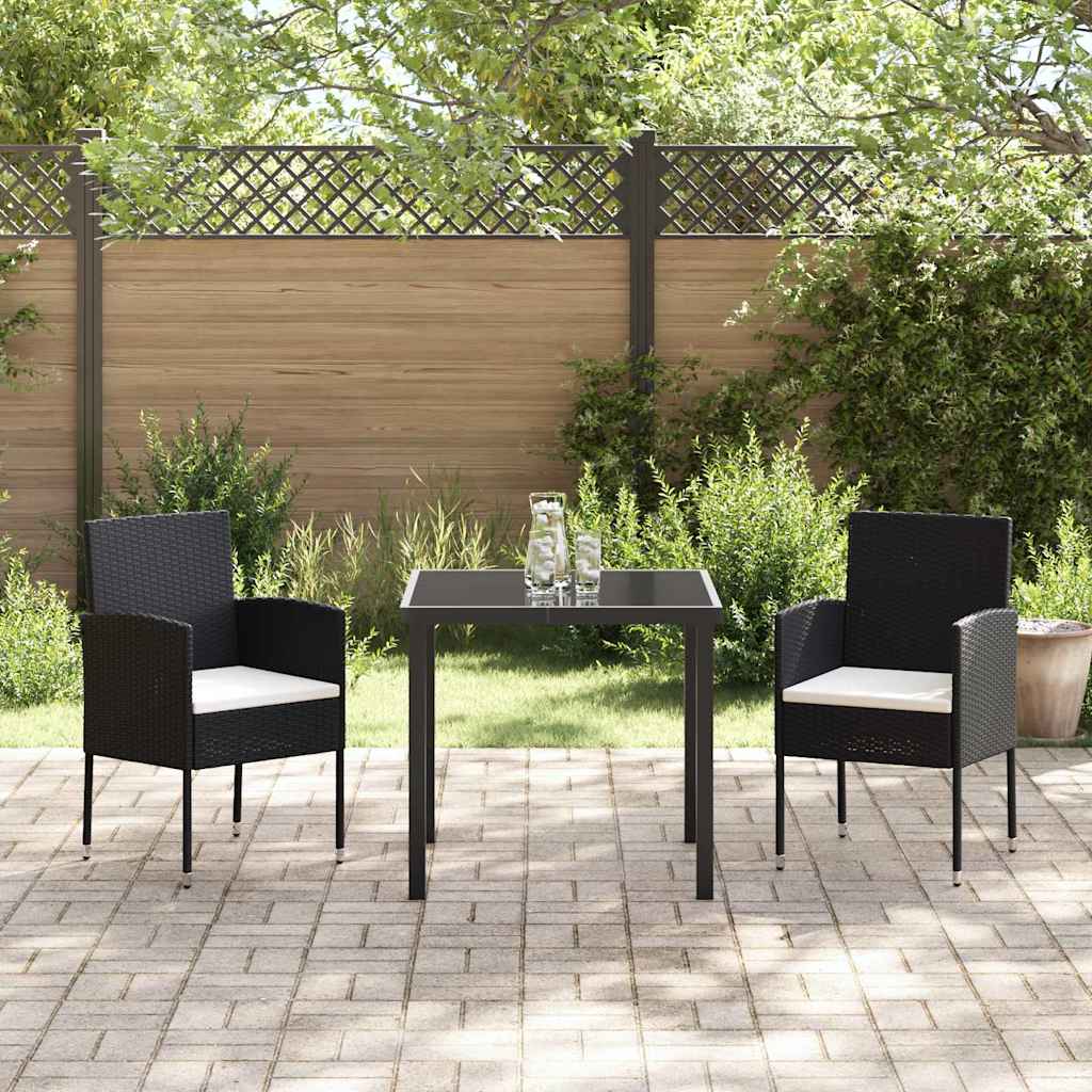Ensemble de salle à manger pour jardin 3 pc Noir polyrotin