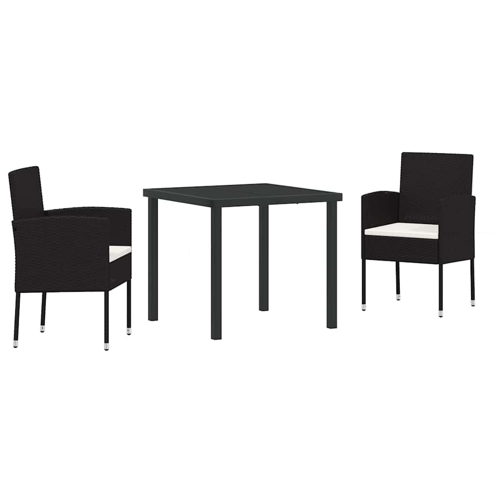 Ensemble de salle à manger pour jardin 3 pc Noir polyrotin