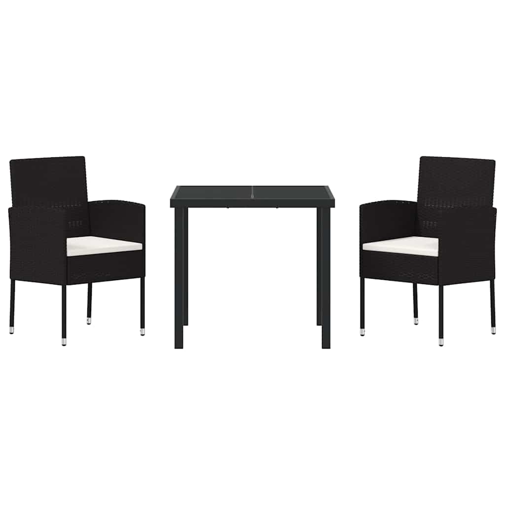 Ensemble de salle à manger pour jardin 3 pc Noir polyrotin