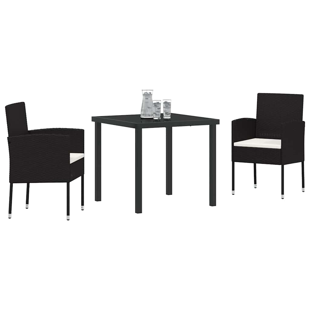Ensemble de salle à manger pour jardin 3 pc Noir polyrotin