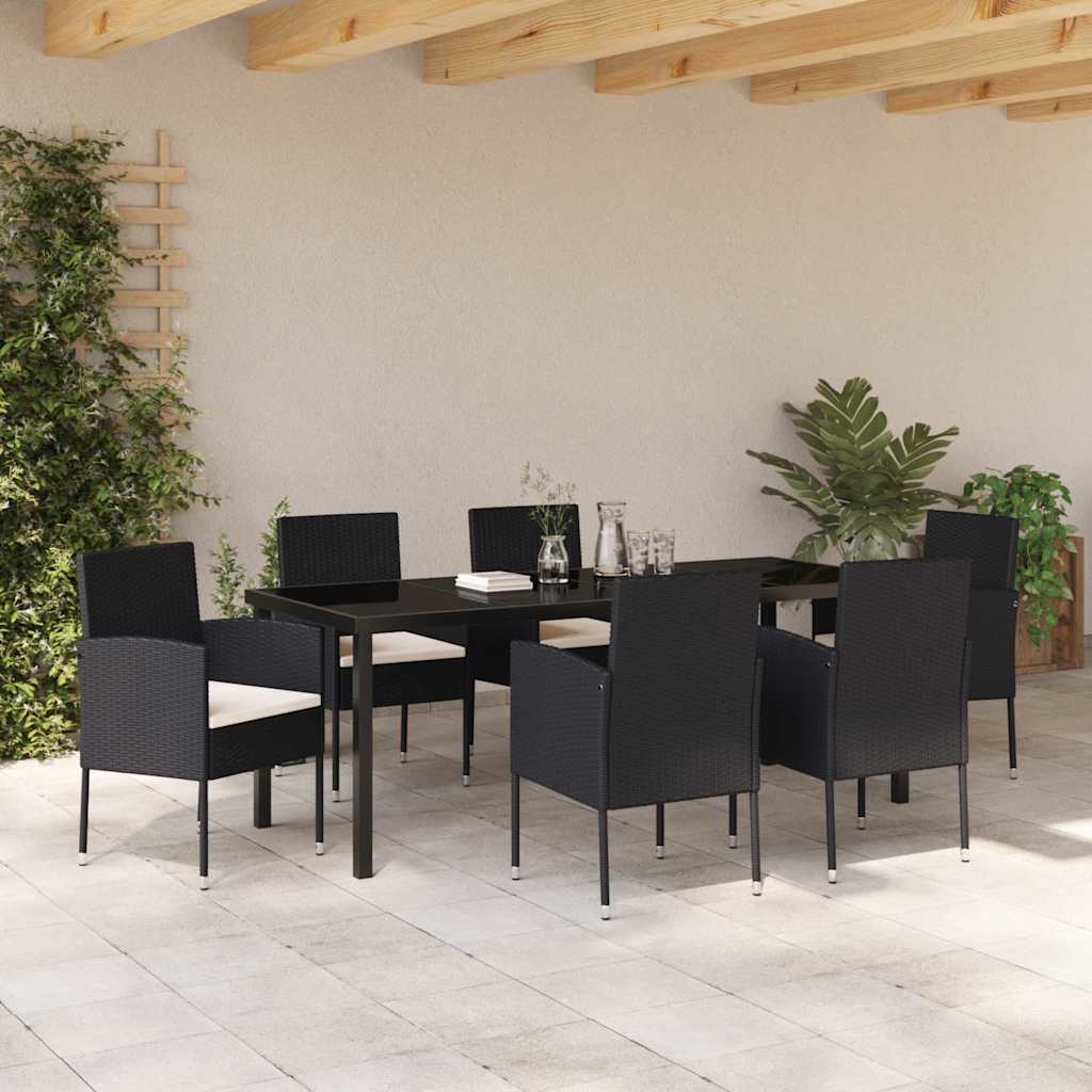 Ensemble de salle à manger pour jardin 7 pcs Noir polyrotin