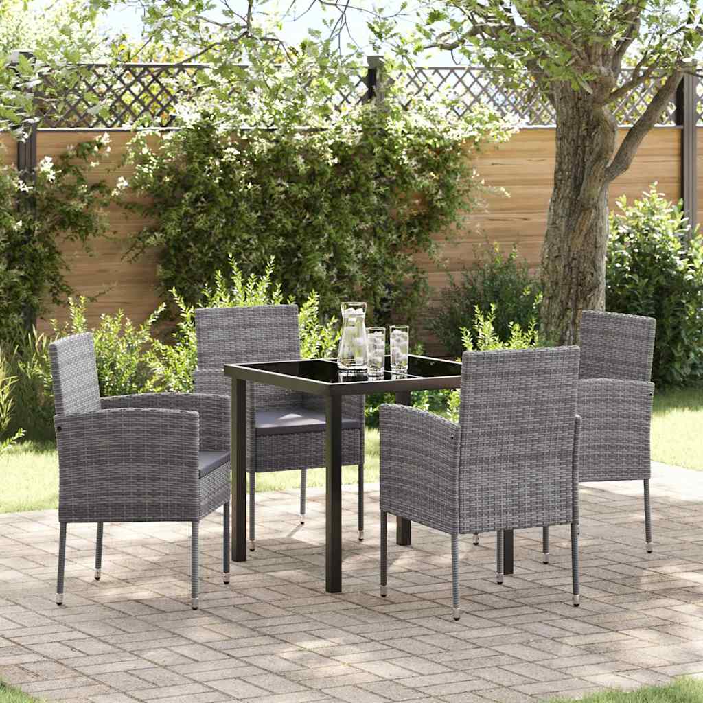 Ensemble de salle à manger pour jardin 5 pc Gris polyrotin