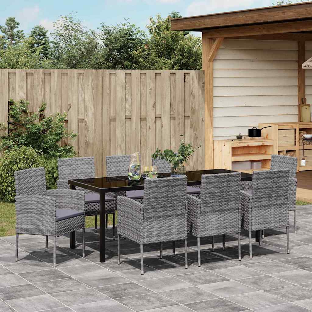 Ensemble de salle à manger pour jardin 9 pcs Gris polyrotin