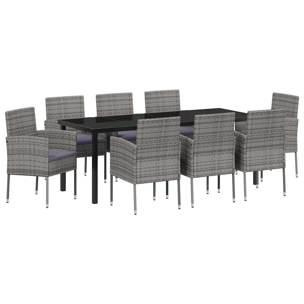 Ensemble de salle à manger pour jardin 9 pcs Gris polyrotin