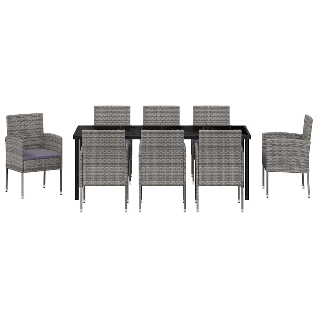 Ensemble de salle à manger pour jardin 9 pcs Gris polyrotin