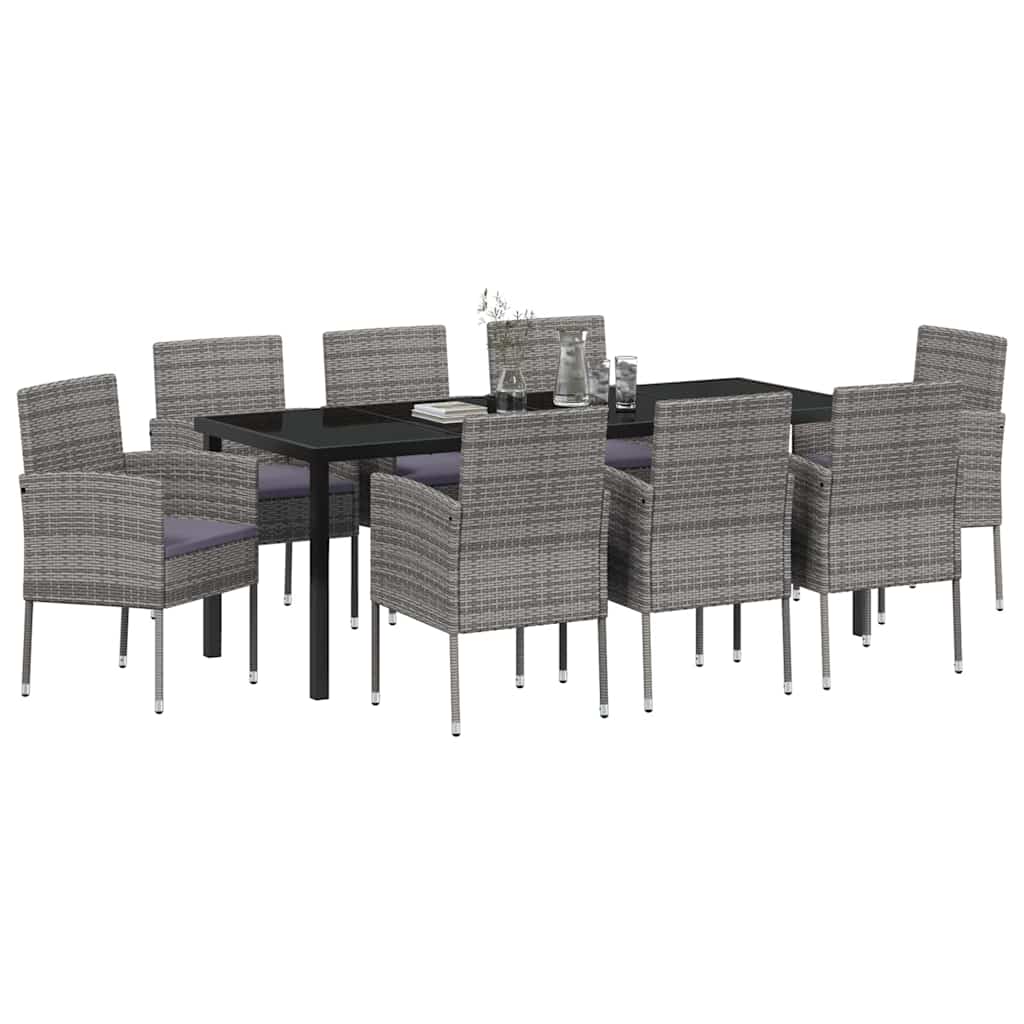 Ensemble de salle à manger pour jardin 9 pcs Gris polyrotin