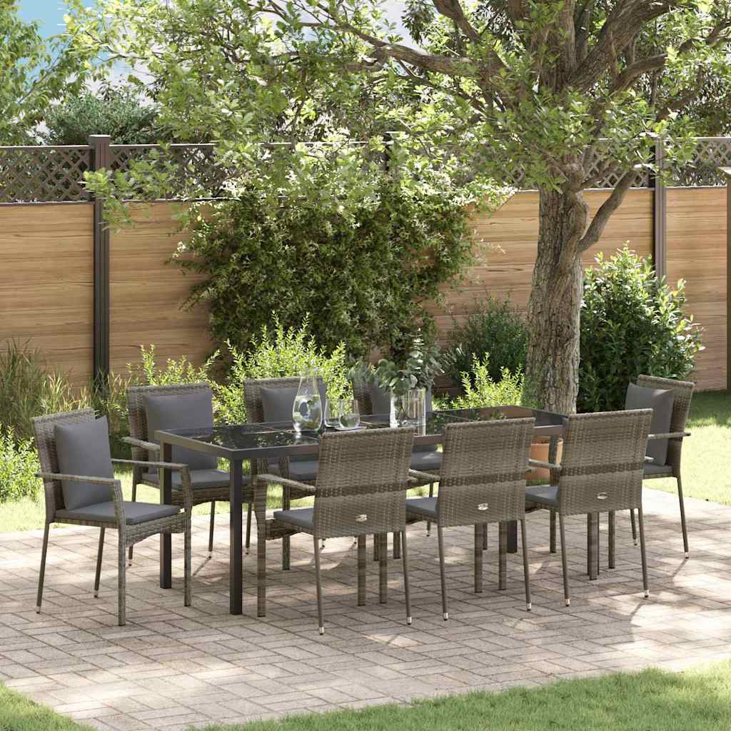 Ensemble de salle à manger pour jardin 9 pcs Gris polyrotin - XIOS