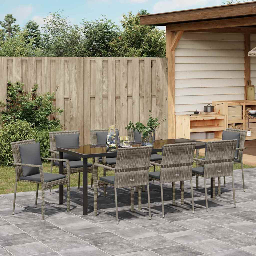 Ensemble de salle à manger pour jardin 9 pcs Gris polyrotin - XIOS
