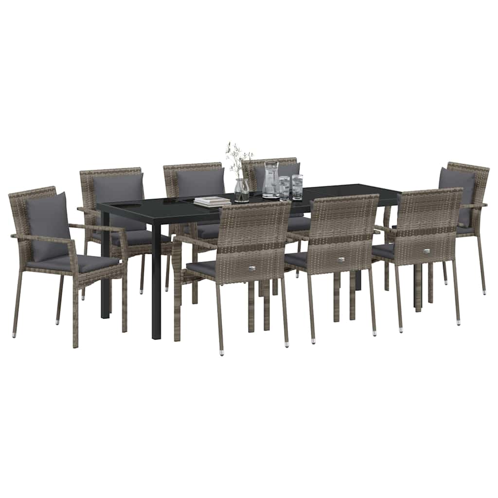 Ensemble de salle à manger pour jardin 9 pcs Gris polyrotin - XIOS