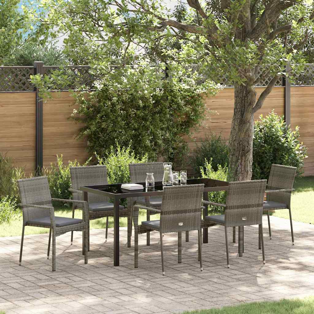 Ensemble de salle à manger pour jardin 7 pcs Gris polyrotin - XIOS
