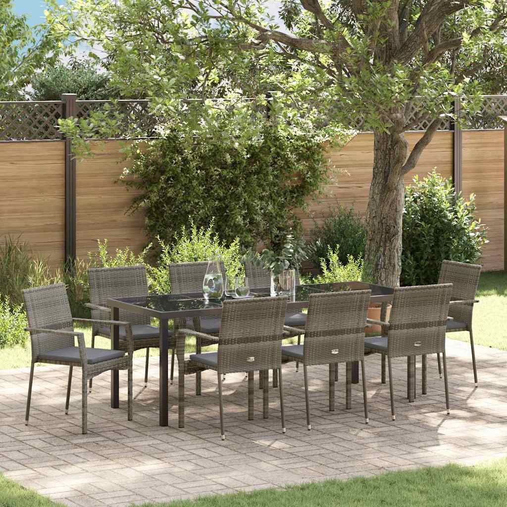 Ensemble de salle à manger pour jardin 9 pcs Gris polyrotin - XIOS