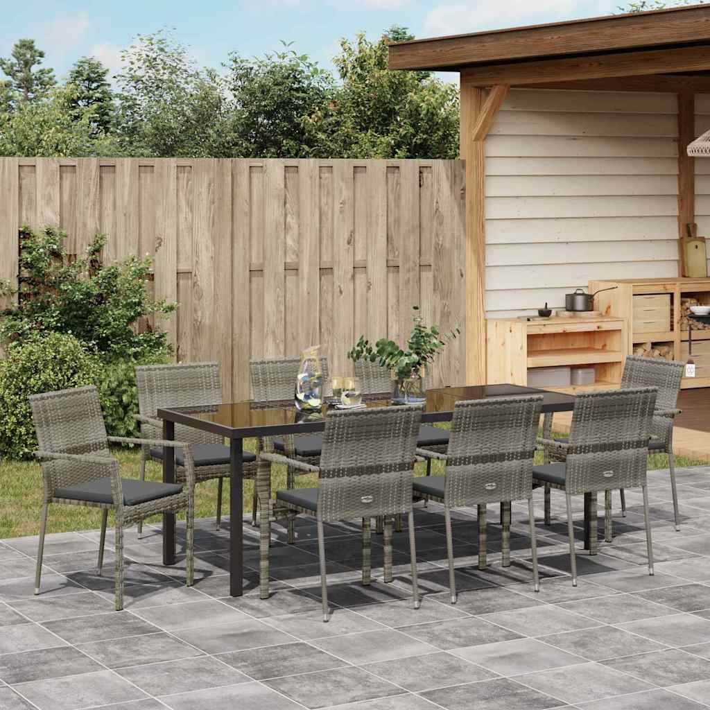 Ensemble de salle à manger pour jardin 9 pcs Gris polyrotin - XIOS