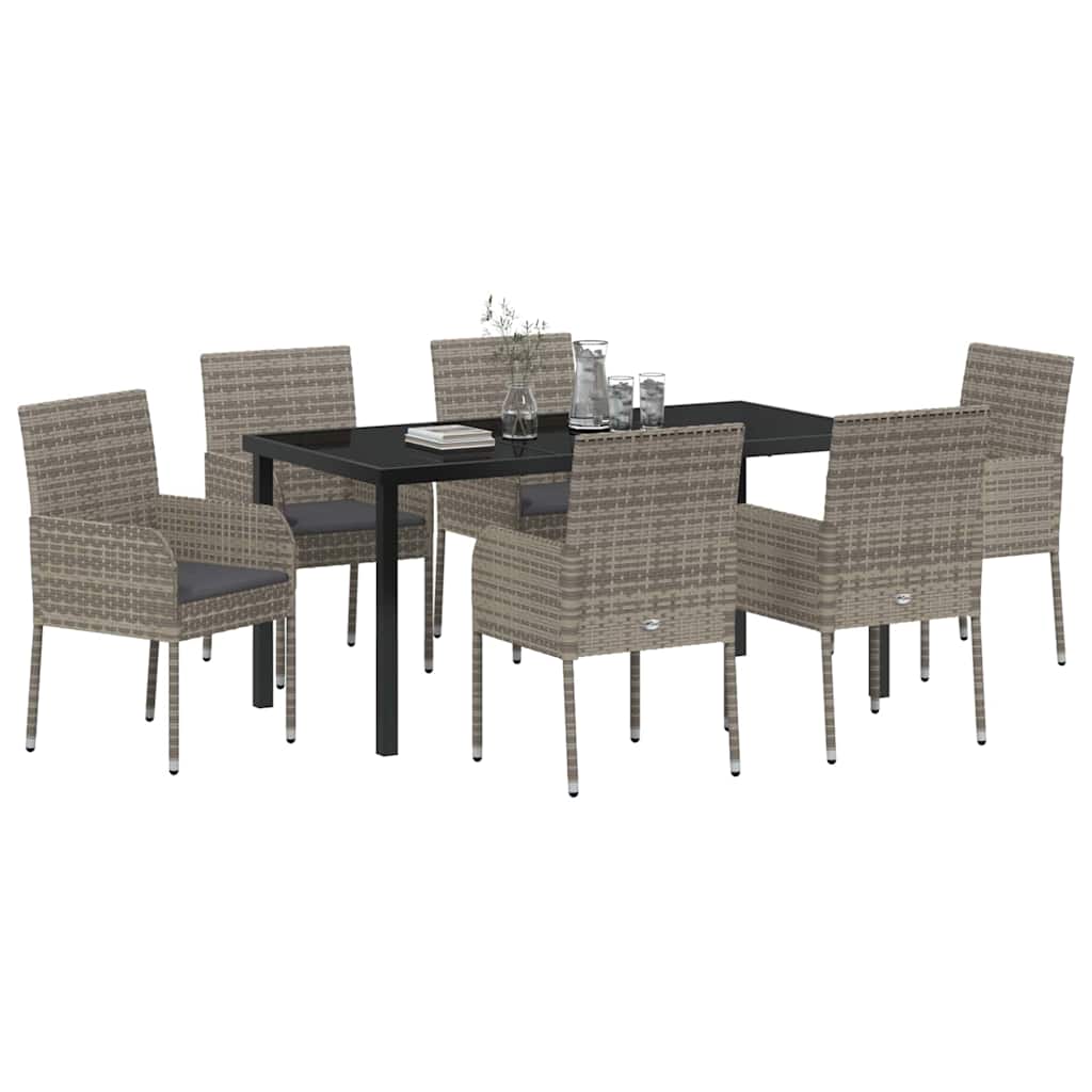 Ensemble de salle à manger pour jardin 7 pcs Gris polyrotin - XIOS