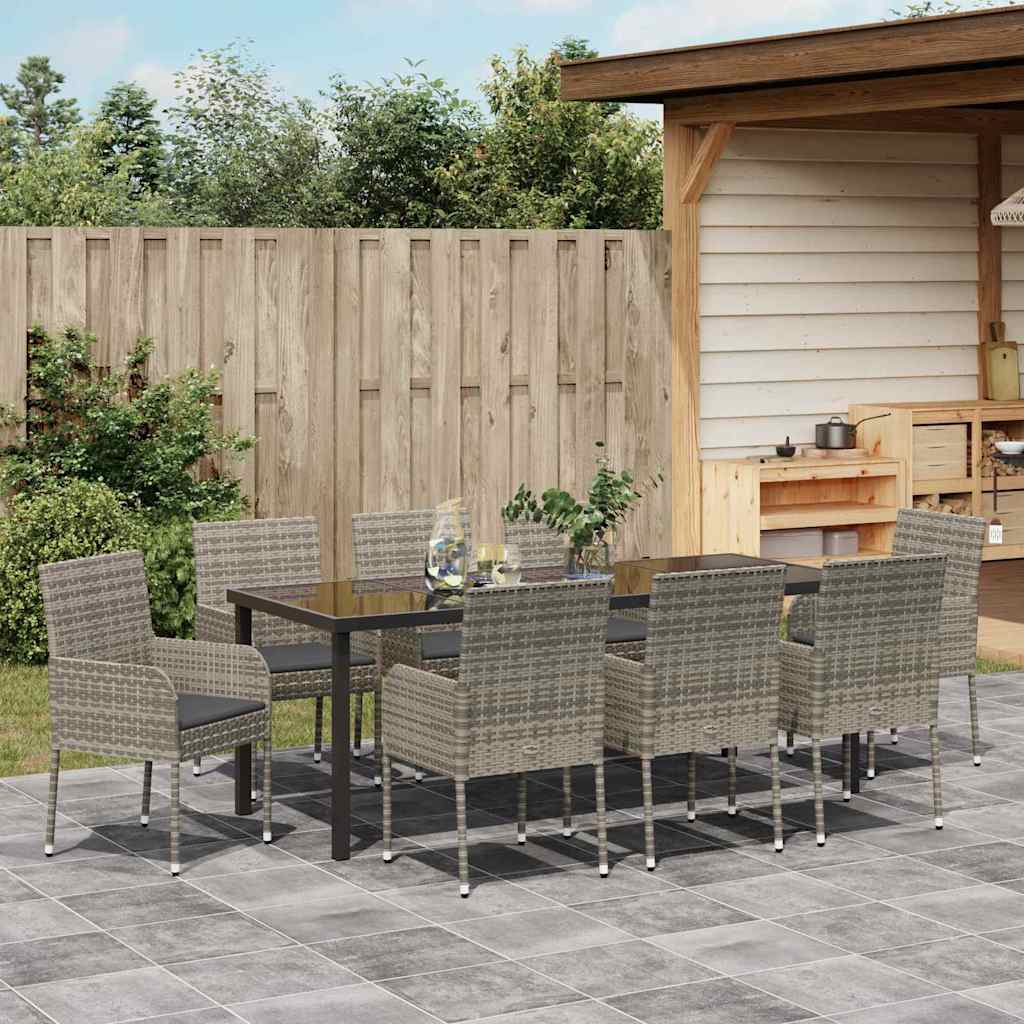 Ensemble de salle à manger pour jardin 9 pcs Gris polyrotin - XIOS