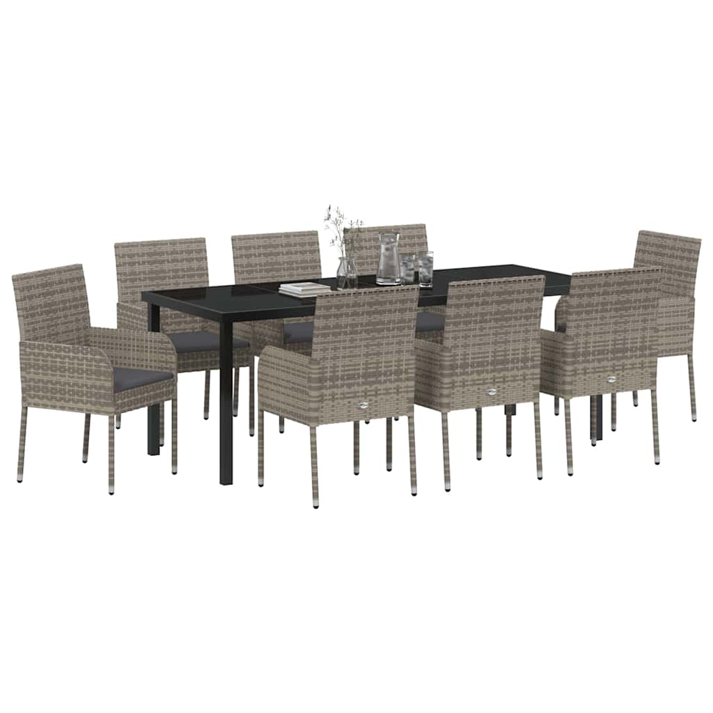 Ensemble de salle à manger pour jardin 9 pcs Gris polyrotin - XIOS